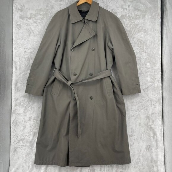 Vintage Christian Dior Monsieur Men's 44L Dark Taupe Belted Trench Coat W/ Liner